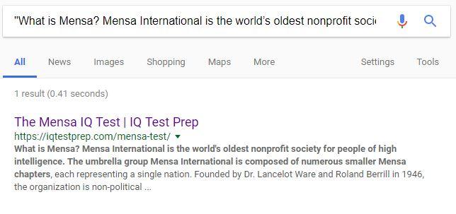 mensa society text search for google indexation