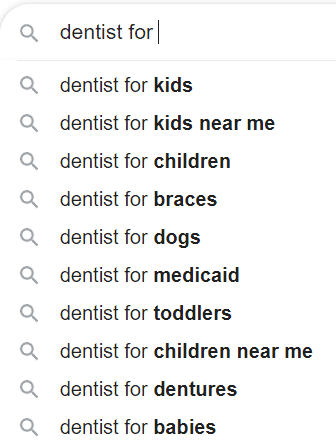 Google auto complete dentist for